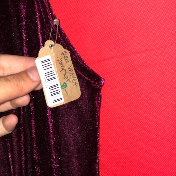 Red velvet jumpsuit. - Picture 2 of 2